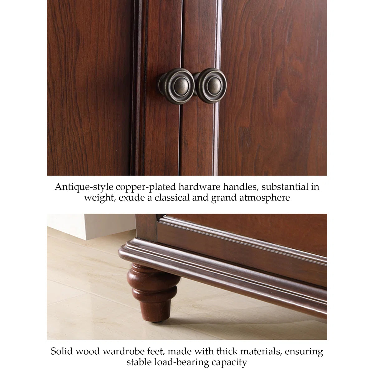Rubber Wood Wardrobe – American-Style Wooden Closet for Bedroom OUCH CART