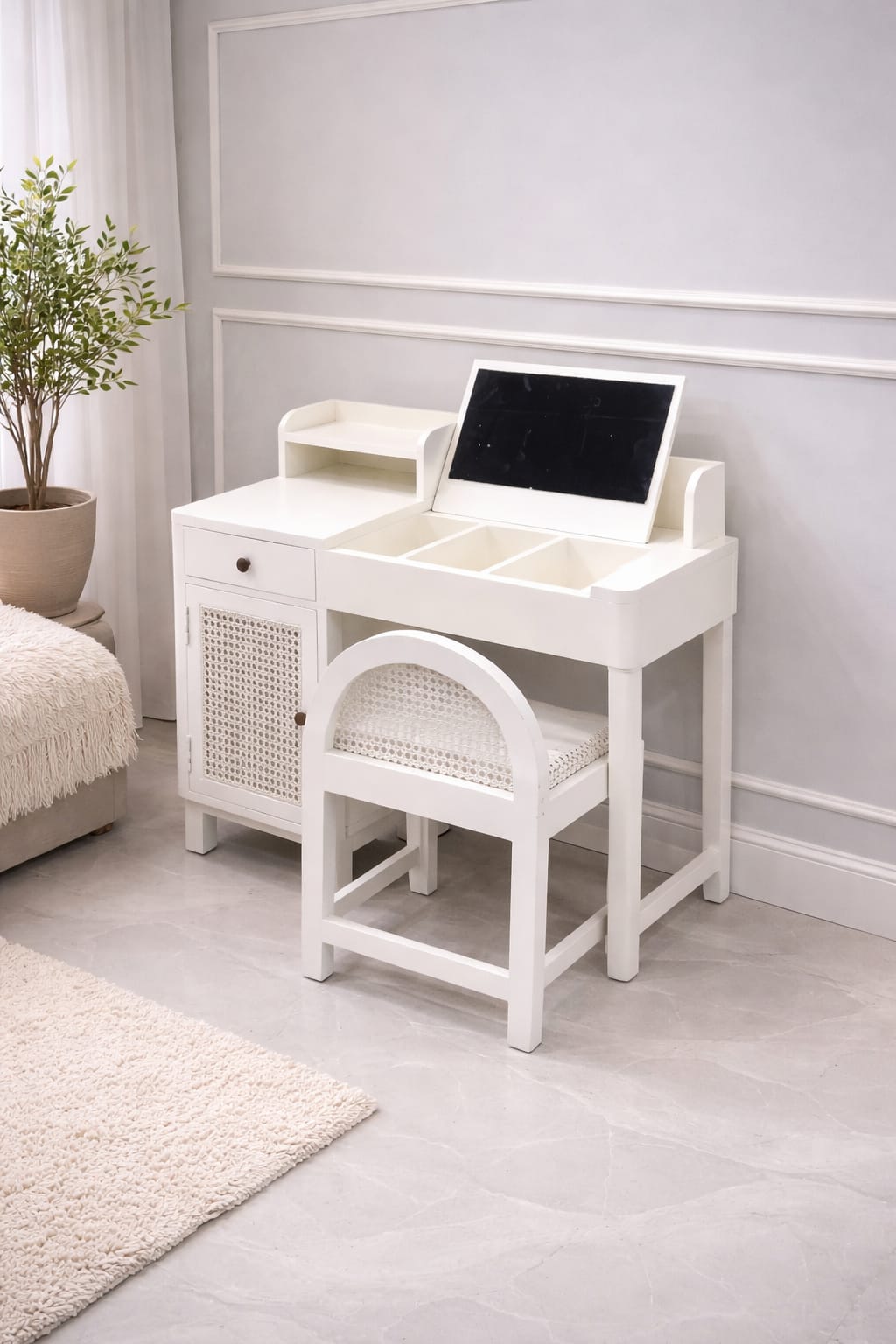 Bayview Makeup Vanity Table with Stool – Elegant Bedroom Dressing Desk OUCH CART