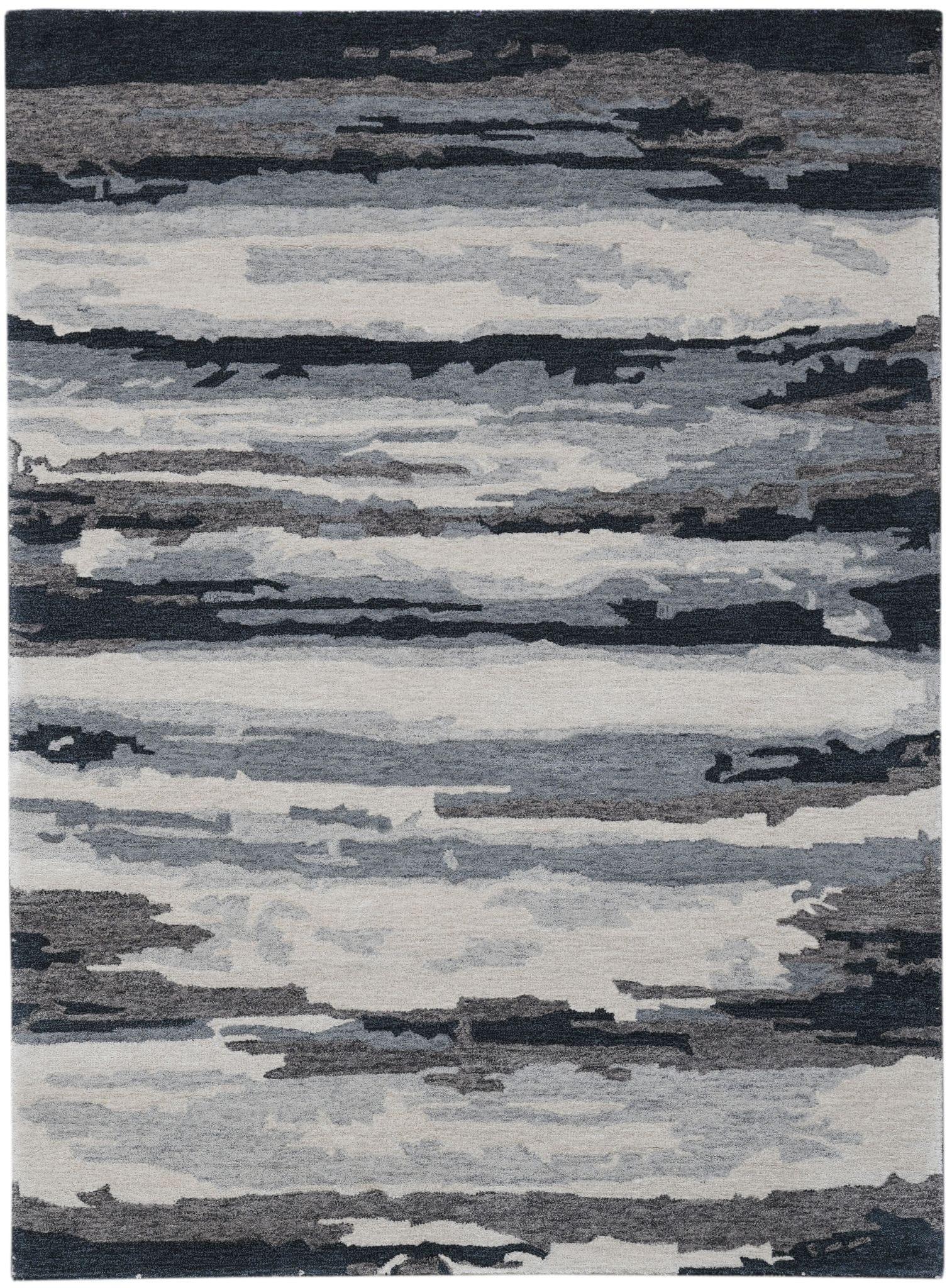 Dark Gray Wool & Viscose Abstract 5x8 Feet Hand-Tufted Carpet - Rug - Ouch Cart