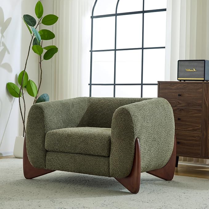Ouch Cart Modern Bouclรฉ Tuxedo Accent Chair with Wooden Frame & Cushioned Seat OUCH CART