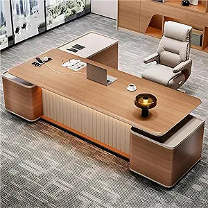 Ouch Cart Modern L-Shaped Executive Office Desk with Drawers & CPU Storage