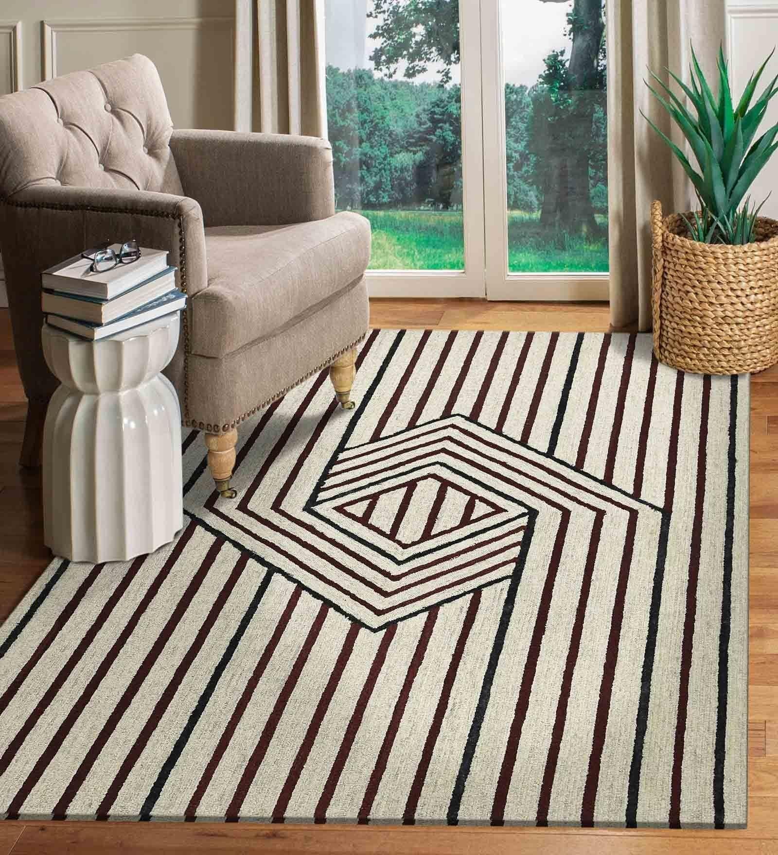 IVORY Wool & Viscose Canyan 4x6 Feet Hand-Tufted Carpet - Rug - Ouch Cart