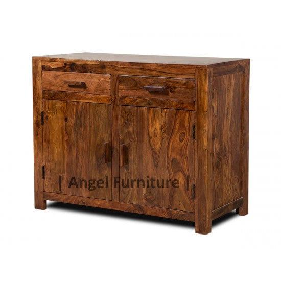 Solid Sheesham Wood Two Drawer Storage Cabinet Teak Finish - Ouch Cart