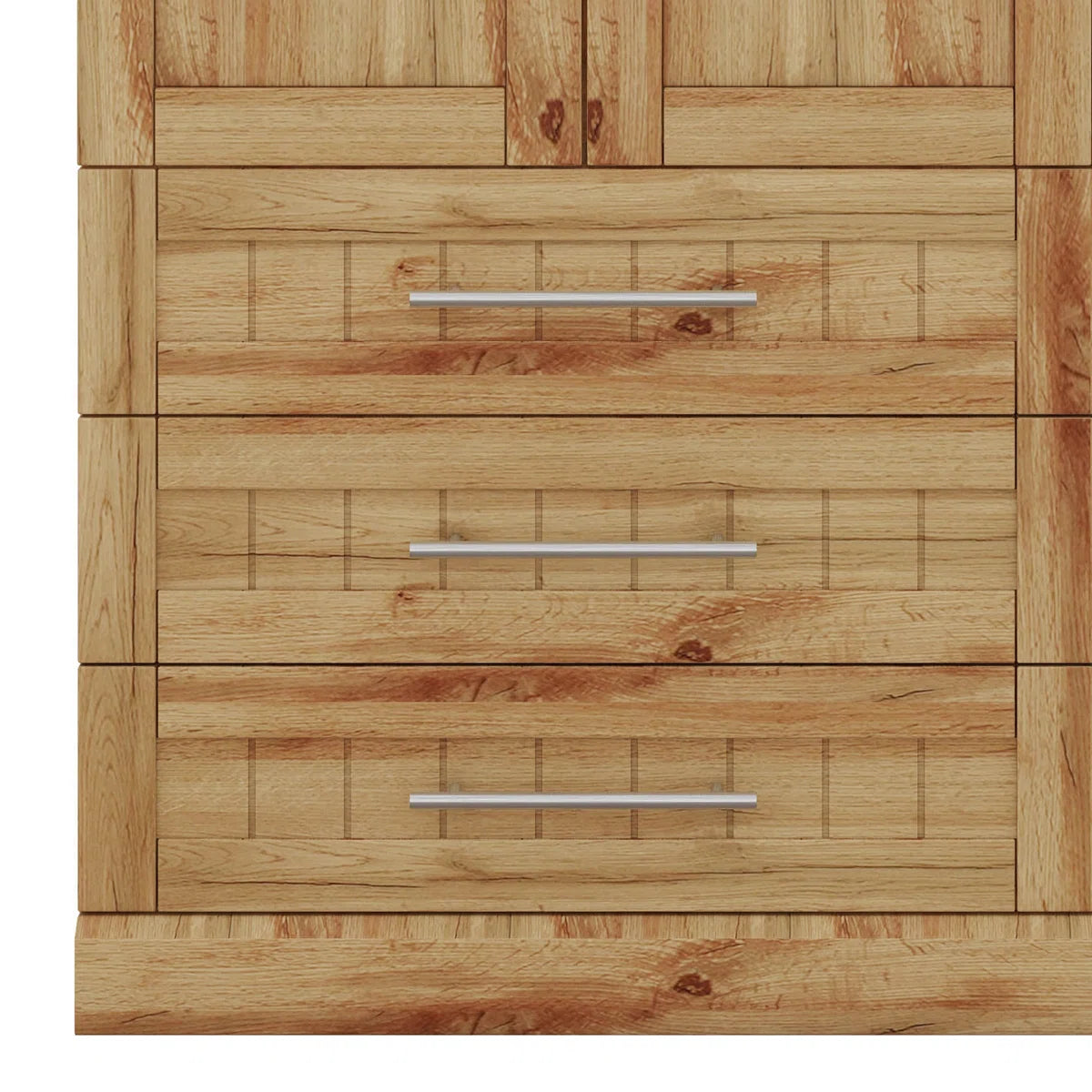 4-Door Wooden Wardrobe – Armoire Closet with Hanging Rail & 3 Drawers