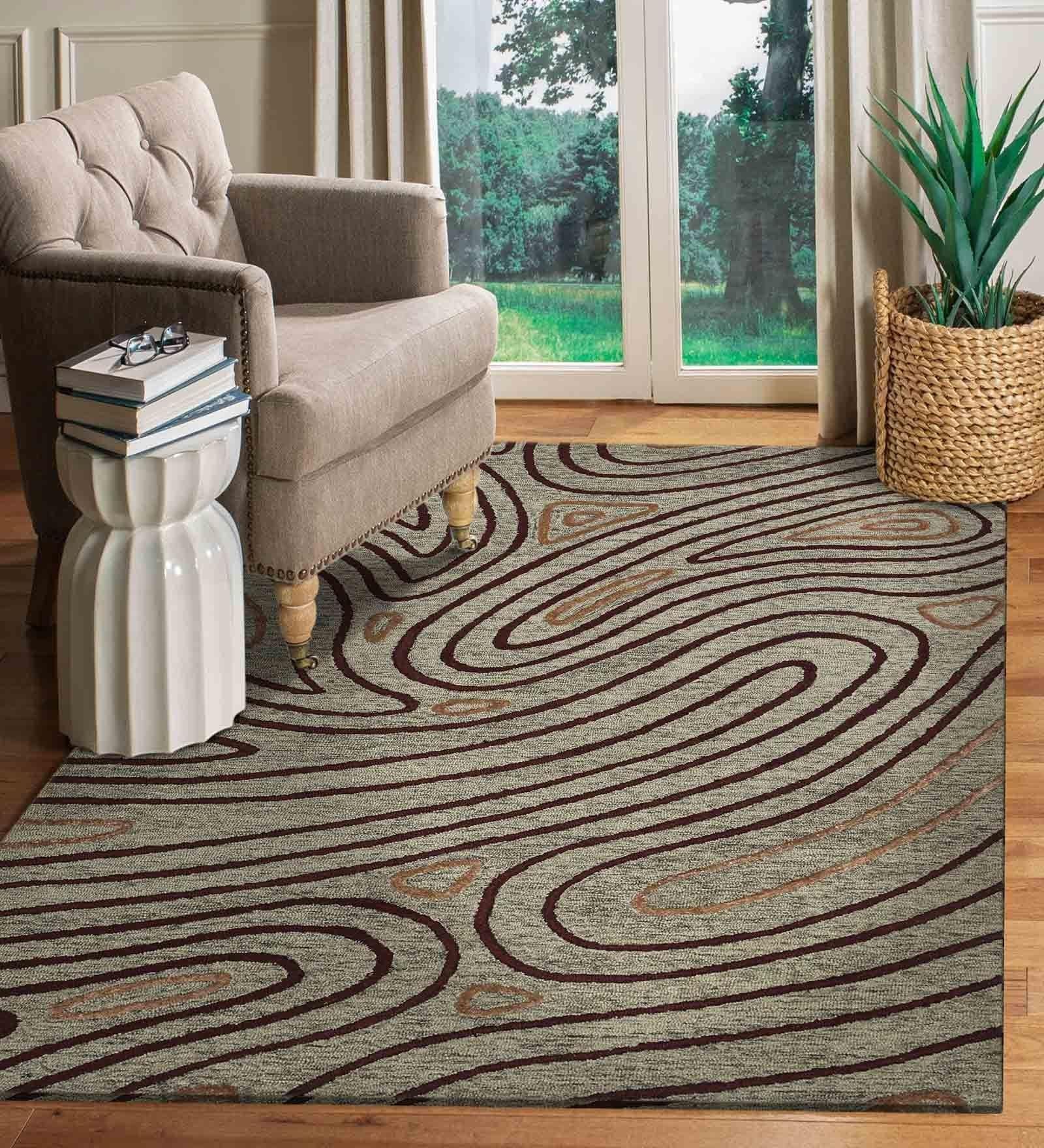 KHAKI Wool & Viscose Canyan 4x6 Feet Hand-Tufted Carpet - Rug - Ouch Cart