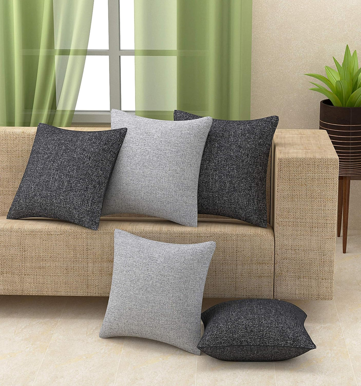 Self-Design Jute Cushion Covers 16 x 16 Inch, Pack of 5 OUCH CART