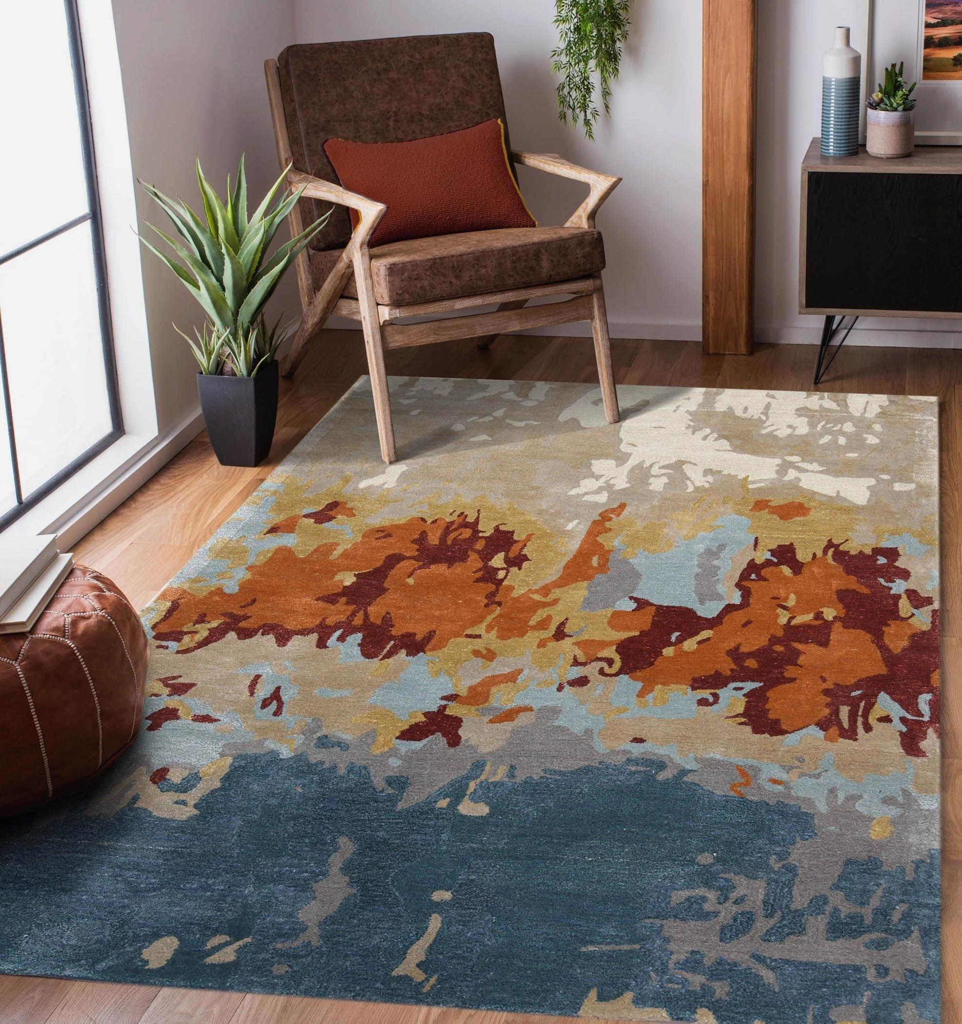 Orange Wool & Viscose Dream Scape 5x8 Feet Hand-Tufted Carpet - Rug - Ouch Cart