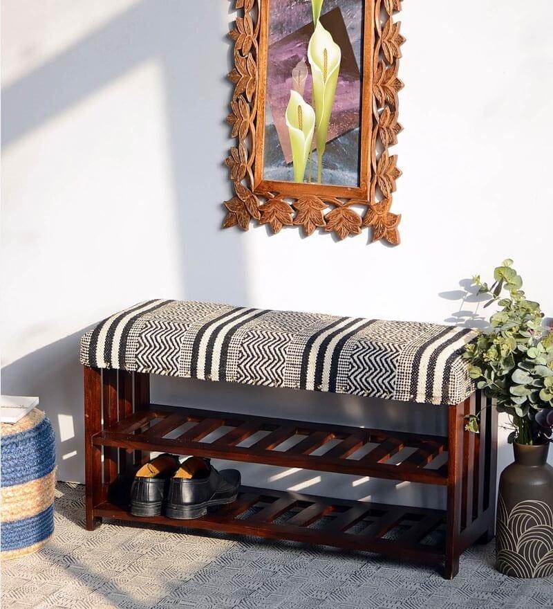 Panika Mango Wood Storage Bench In Cotton Brown Colour - Ouch Cart