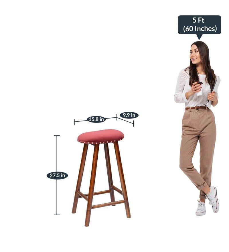 Bira Mango Wood Bar Stool In Velvet Red Colour - Ouch Cart