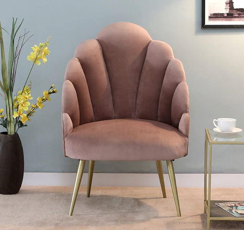 Naina Mango Wood Peacock Chair In Velvet Pink colour - Ouch Cart