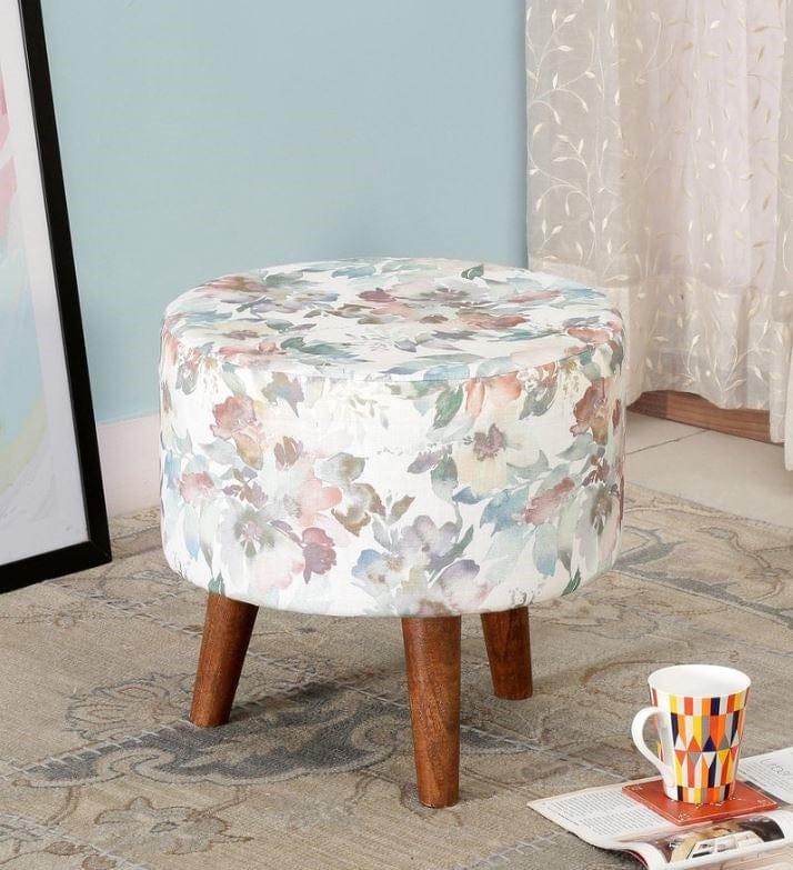 Mozart Mango Wood Foot Stool In Cotton Multicolour - Ouch Cart