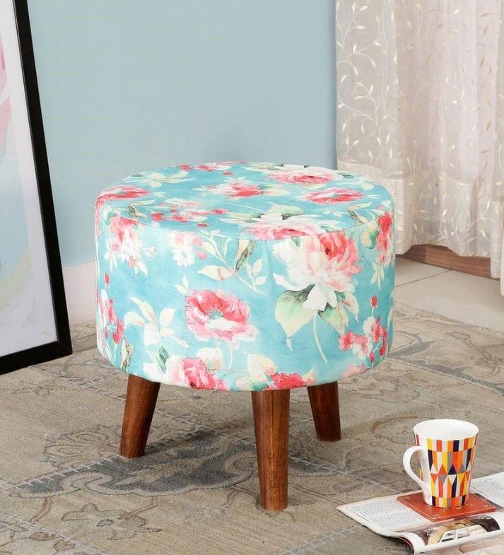Harrington Mango Wood Foot Stool In Cotton Blue Colour - Ouch Cart