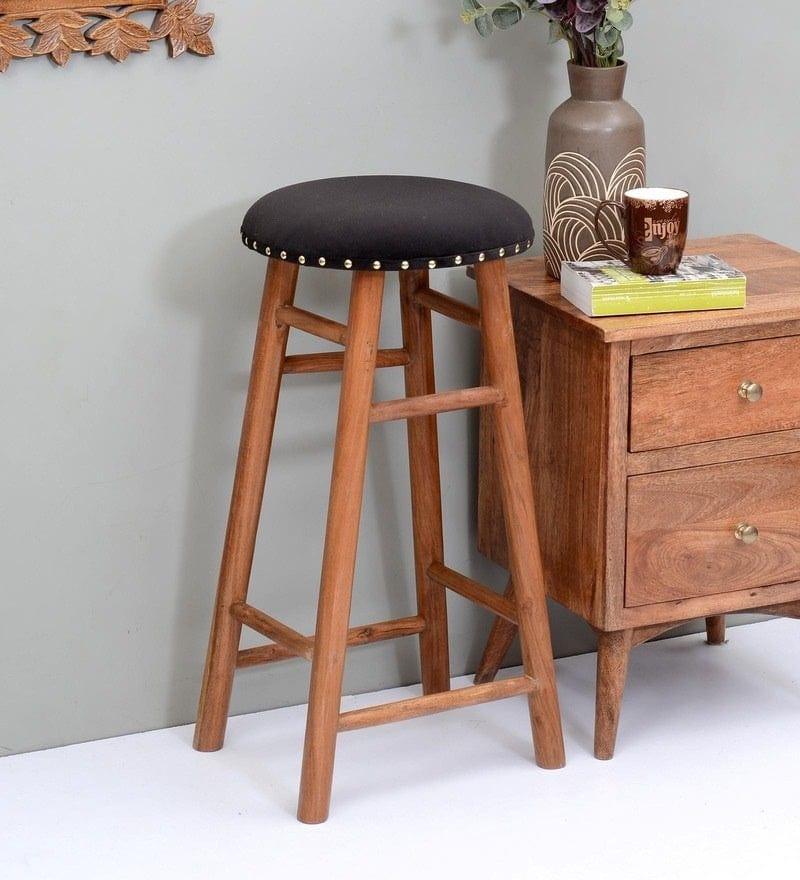 Enkel Mango Wood Bar Stool In Velvet Black Colour - Ouch Cart
