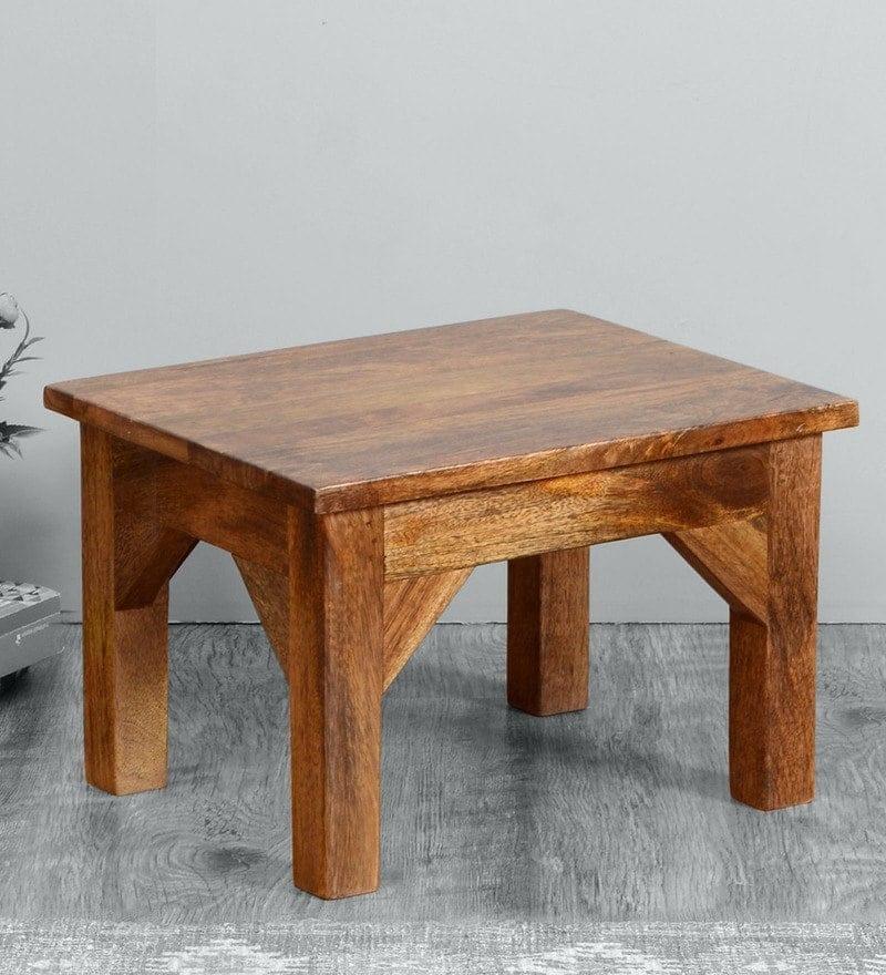 Vicente Solid Mango Wood Foot Stool In Brown Colour - Ouch Cart