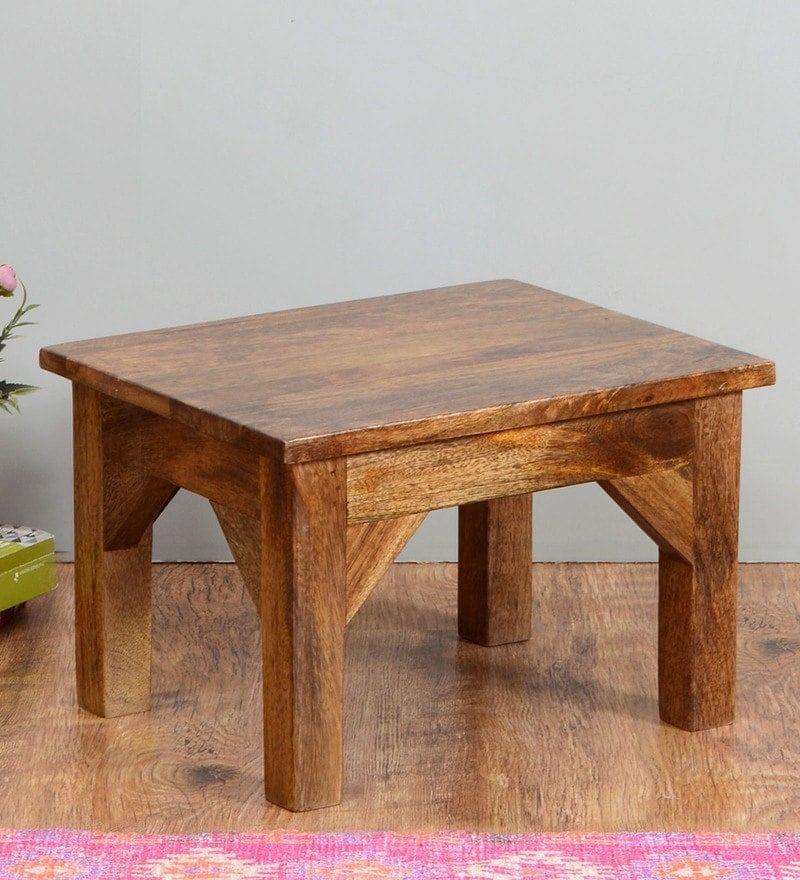 Vicente Solid Mango Wood Foot Stool In Brown Colour - Ouch Cart