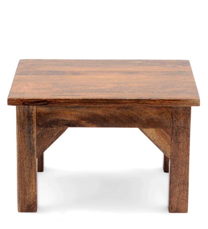 Vicente Solid Mango Wood Foot Stool In Brown Colour - Ouch Cart