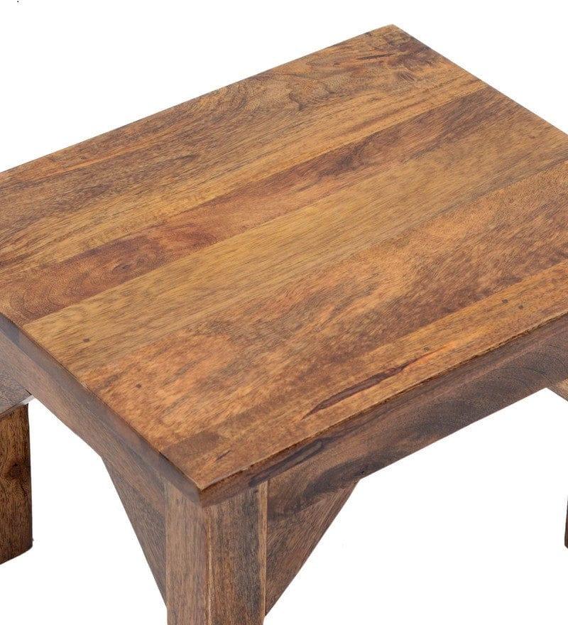 Vicente Solid Mango Wood Foot Stool In Brown Colour - Ouch Cart