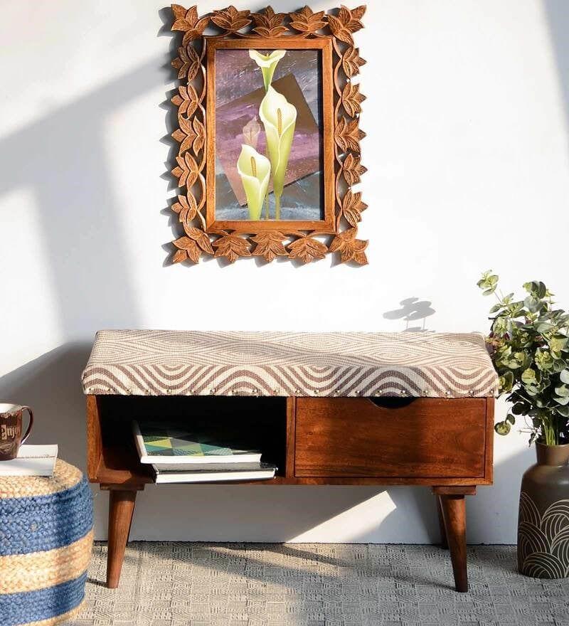 Berk Mango Wood Storage Bench In Cotton Grey Colour - Ouch Cart