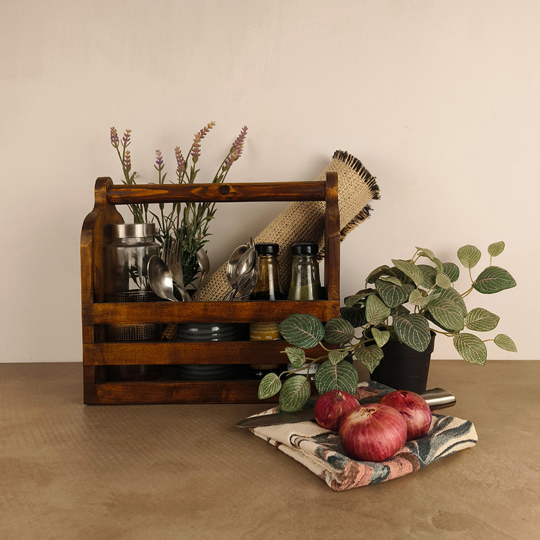 ADORA Wooden Bottle & Cutlery Holder