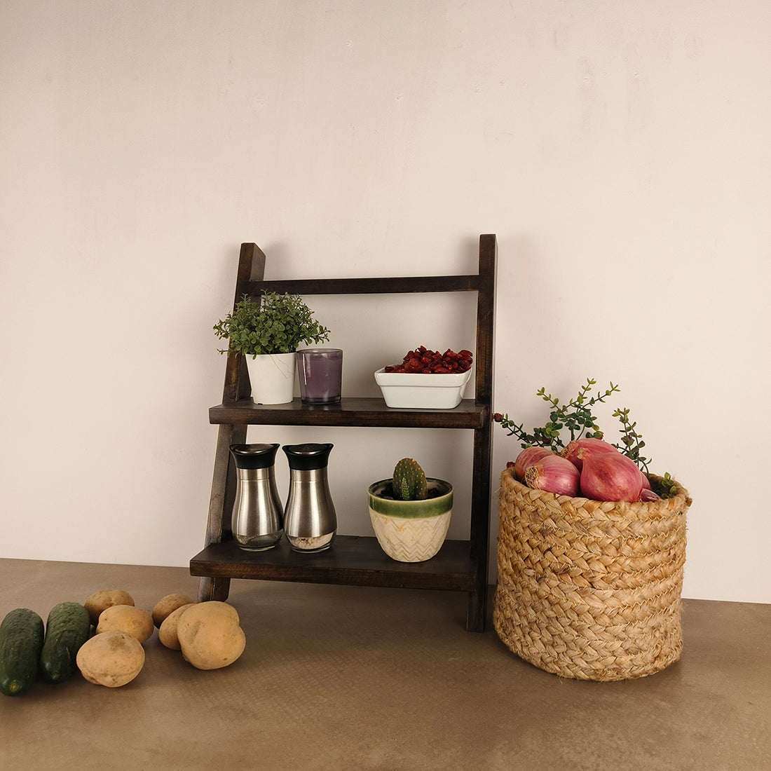 AMELIA Wooden Shelf 2 Step Ladder