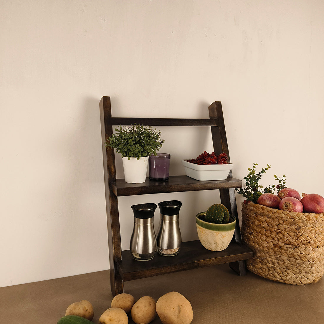 AMELIA Wooden Shelf 2 Step Ladder