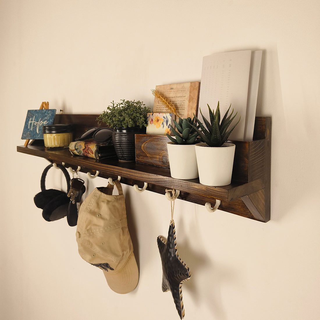 ANDRE Wooden Wall Organiser with Key Holders