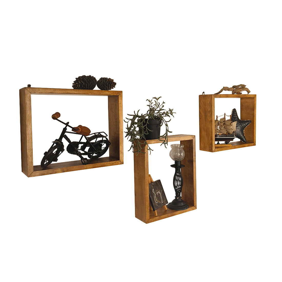 ARTHUR III Rectangular Shaped Set of 3 Wooden Wall Shelves - OUCH CART | Wall decor