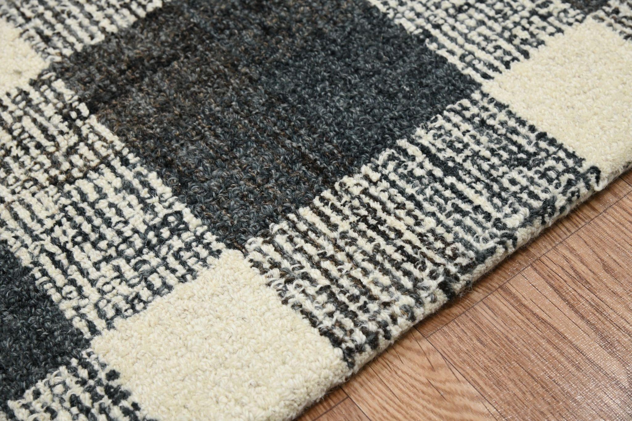 Charcoal Wool Tartan 8X10 Feet Hand-Tufted Carpet Rug - Ouch Cart