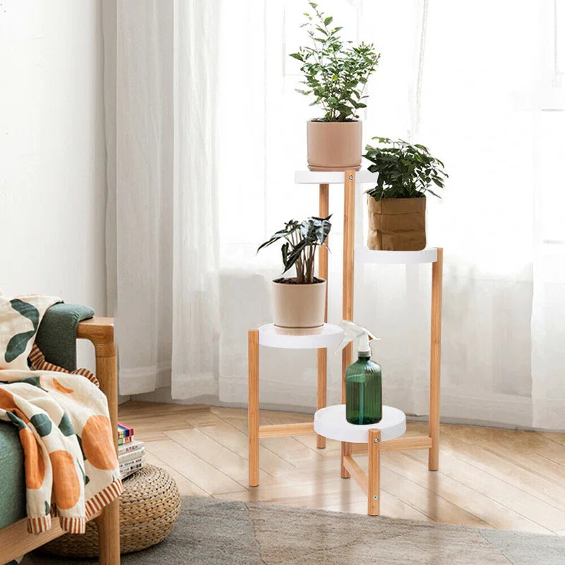 4 Tier Bamboo Plant Stand | Tall Corner Indoor Flower Pot Holder | Nordic Display Rack for Home, Garden & Patio OUCH CART