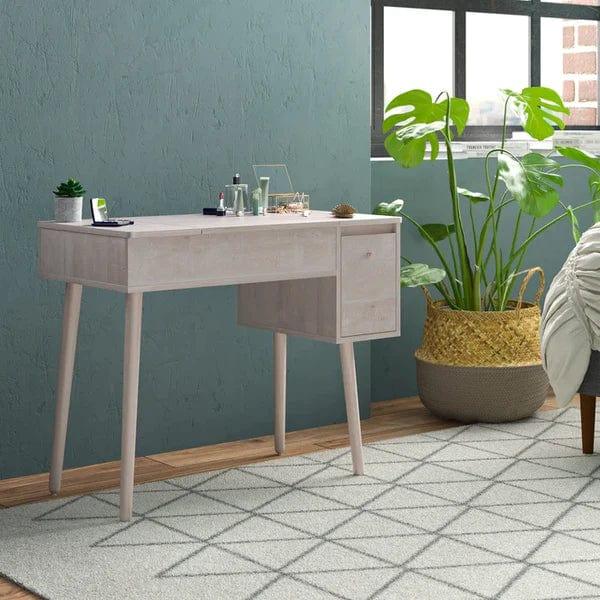 Lena Vanity Dressing Table With Stool Makeup Vanity Table with Mirror, Dressing Table with 2 Drawers, Modern Wood Bedroom Vanity Vintage Dressing Table for Women Girls - Ouch Cart