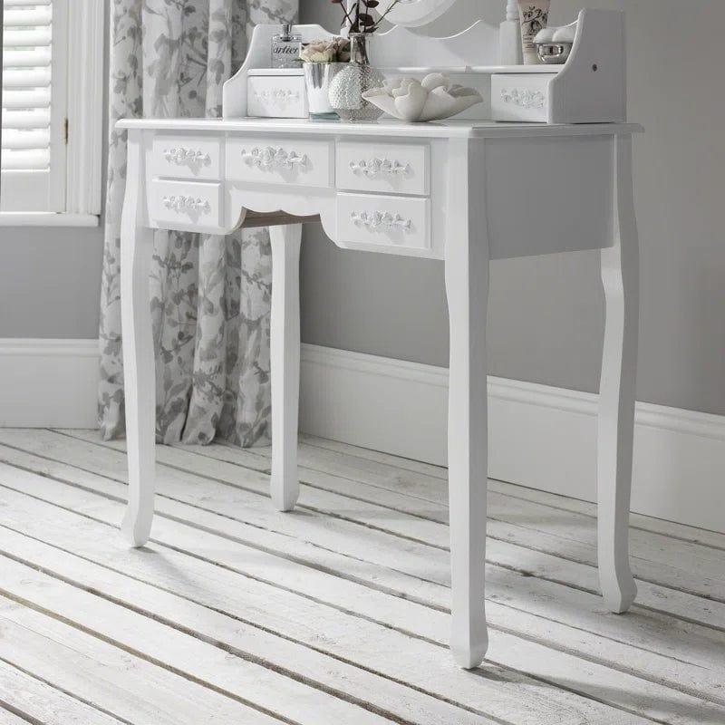 GAOMON Vanity Desk with Mirror, Wood Makeup Dressing Table with Oval Mirror & Stool, Modern Bedroom Dressing Table with 7 Large Drawers for Kids Women Girls,White - Ouch Cart