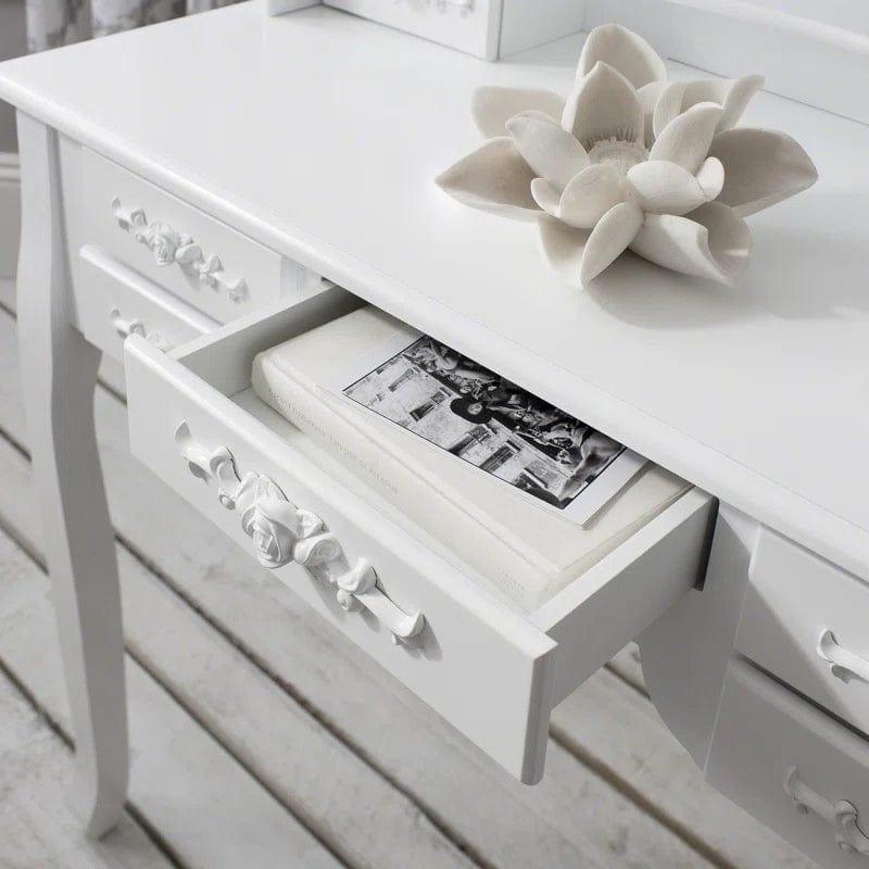 GAOMON Vanity Desk with Mirror, Wood Makeup Dressing Table with Oval Mirror & Stool, Modern Bedroom Dressing Table with 7 Large Drawers for Kids Women Girls,White - Ouch Cart