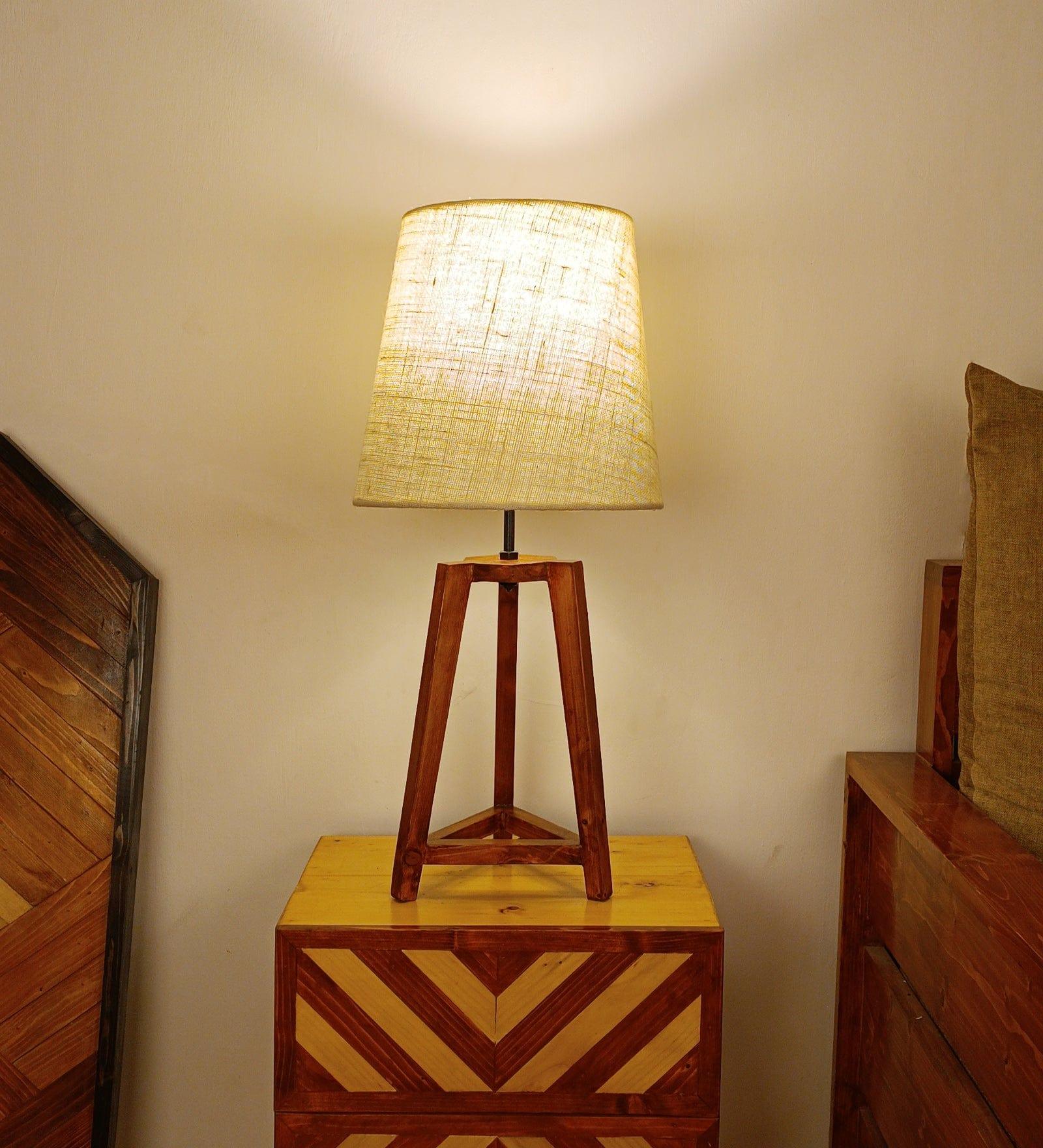 Adrienne Brown Wooden Table Lamp with White Jute Lampshade (BULB NOT INCLUDED) - Ouch Cart