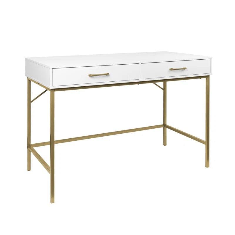 White Vanity Desk with Drawers, Computer Desk with Gold Leg, Makeup Dresssing Table for Bedroom, Home Office, Dressing Room, Study, Living Room, White and Gold - Ouch Cart