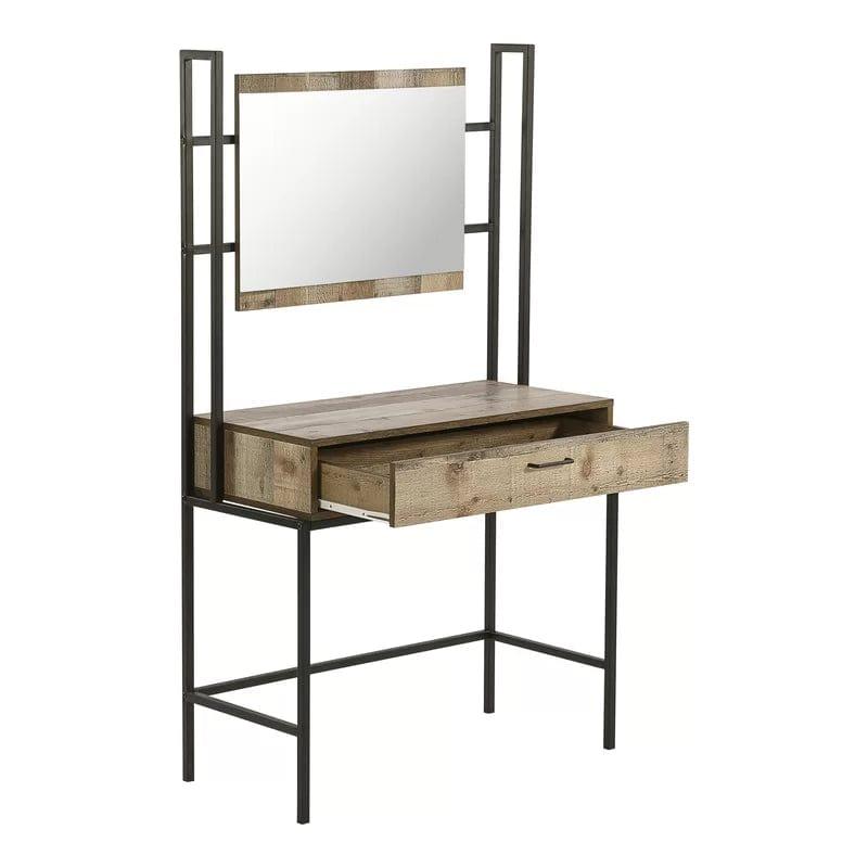Black and Brown Vanity Desk with Mirror, Modern Makeup Dressing Table Adjustable one Sliding Drawer, Vanity Table Set,Writing Desk Bedroom - Ouch Cart