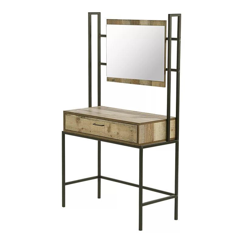 Black and Brown Vanity Desk with Mirror, Modern Makeup Dressing Table Adjustable one Sliding Drawer, Vanity Table Set,Writing Desk Bedroom - Ouch Cart