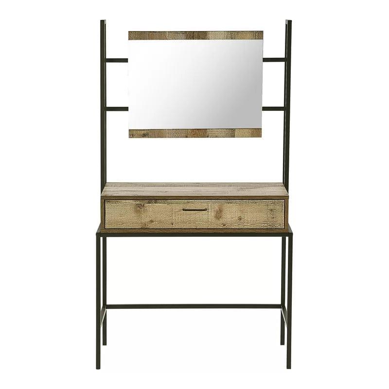 Black and Brown Vanity Desk with Mirror, Modern Makeup Dressing Table Adjustable one Sliding Drawer, Vanity Table Set,Writing Desk Bedroom - Ouch Cart