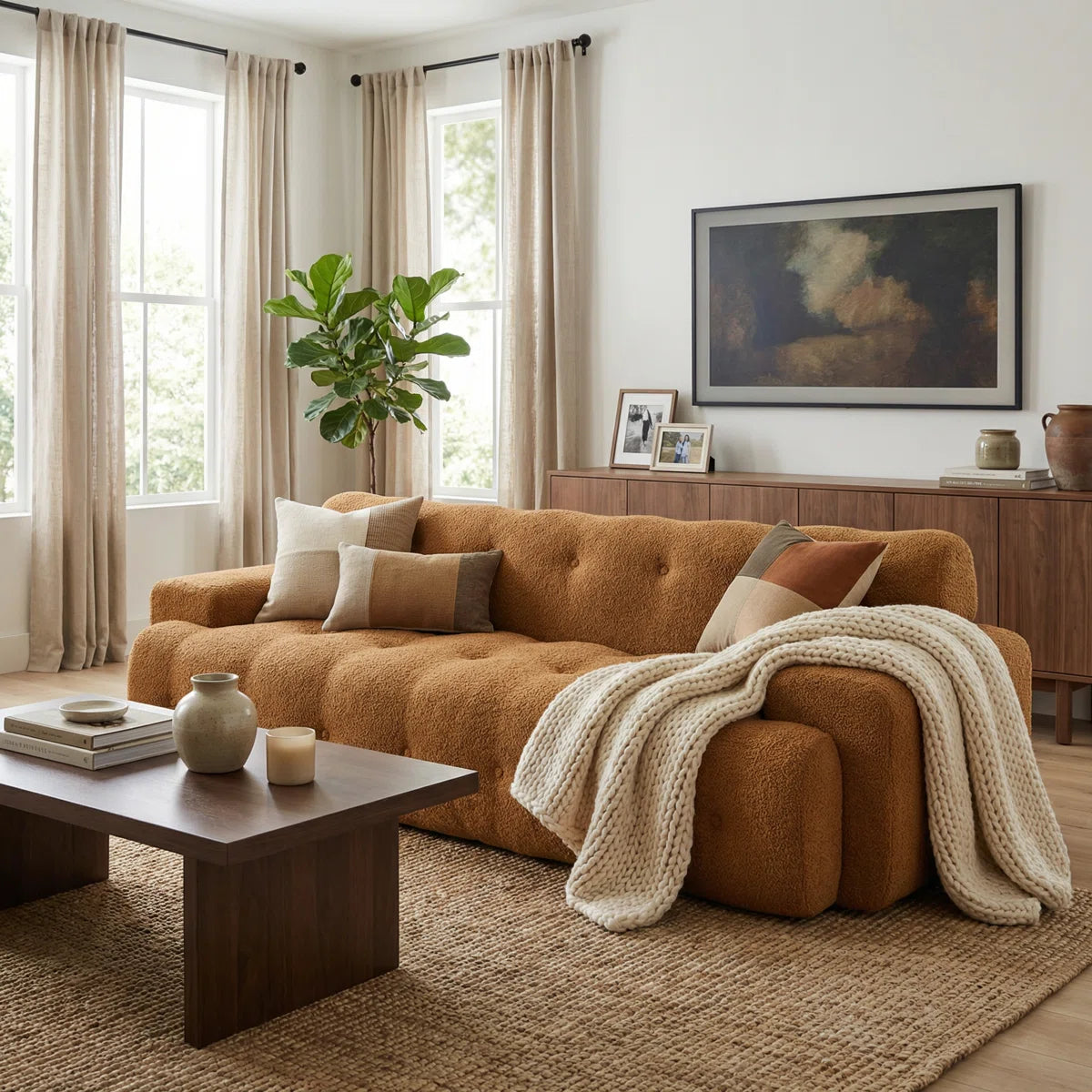 Modern Cloud 3-Seater Sofa | Deep Seat Upholstered Couch with Button Tufting | Plush Minimalist Living Room Sofa OUCH CART