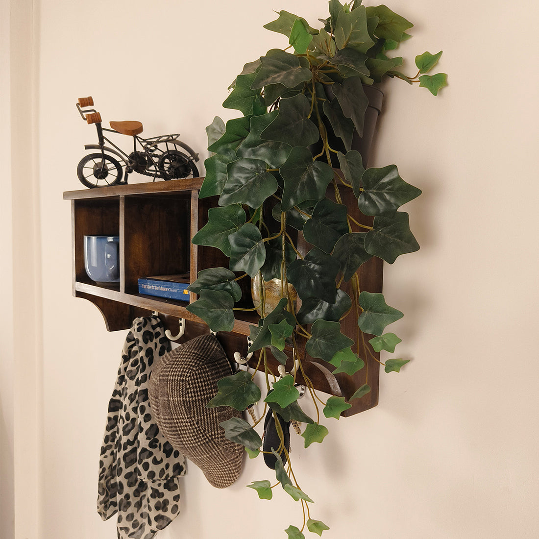 Ambrosia Wooden Wall Shelf Organiser with Key Holders