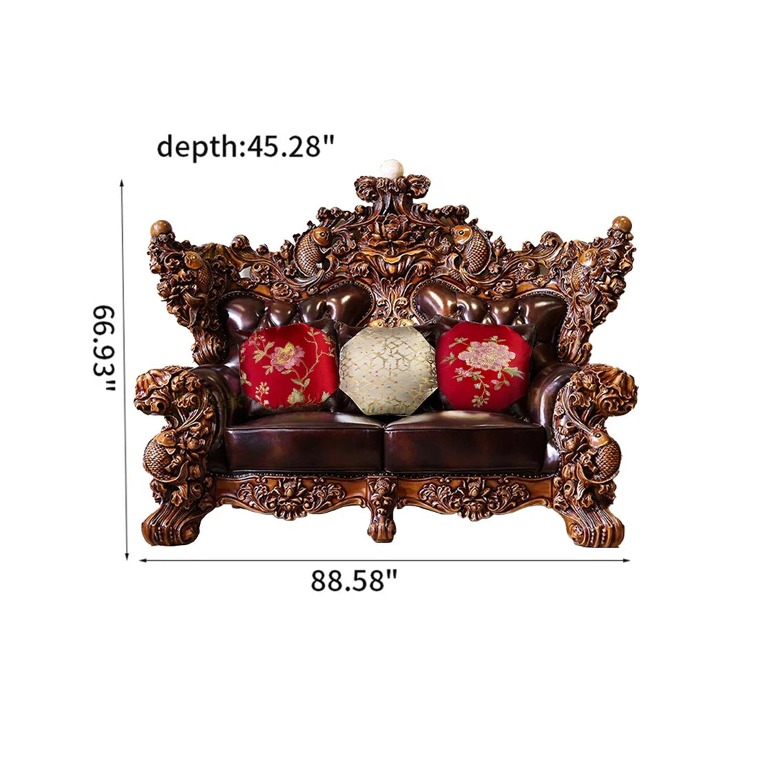 American Solid Wood Carving Retro Sofa 88.58'' Upholstered Loveseat