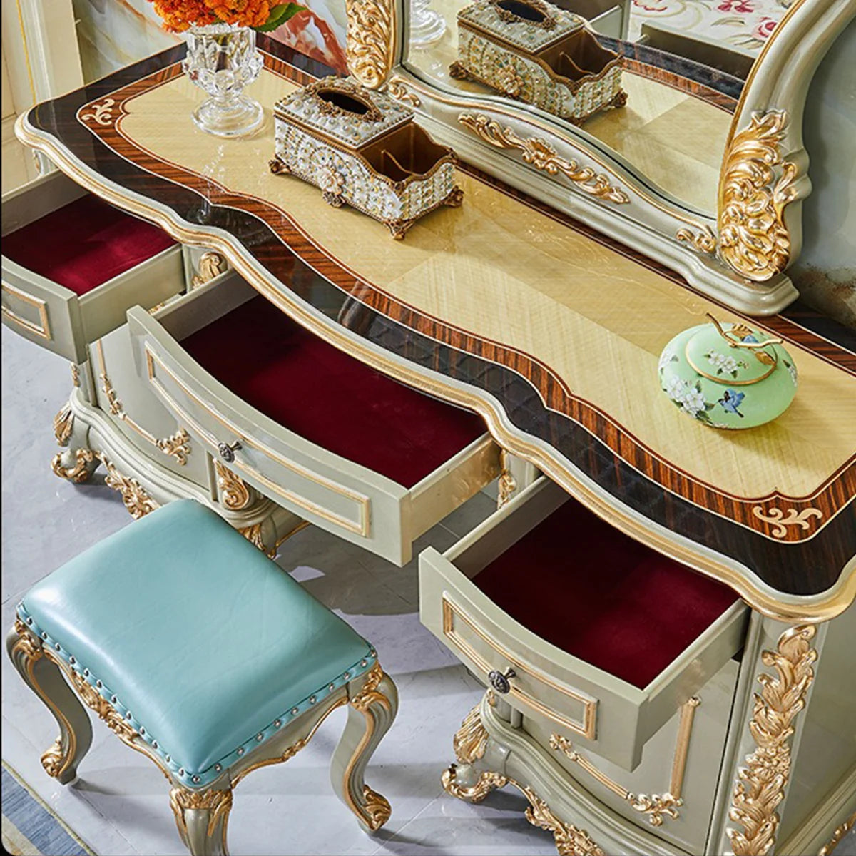 Ouch Cart Luxury Dressing Table with Mirror | Classic Vanity Desk with Drawers & Storage OUCH CART