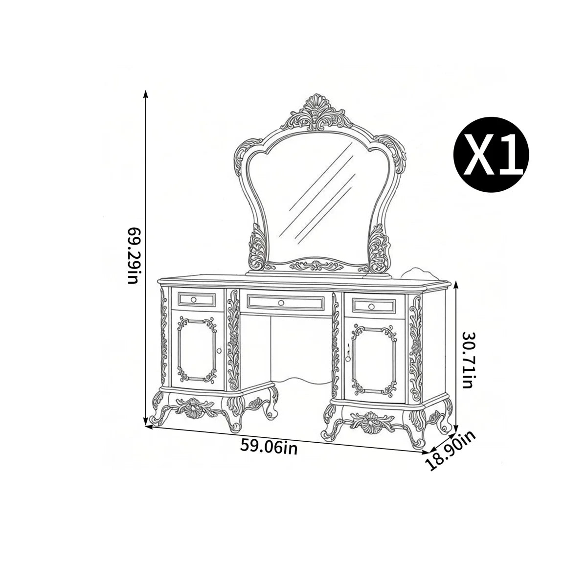 Ouch Cart Luxury Dressing Table with Mirror | Classic Vanity Desk with Drawers & Storage OUCH CART