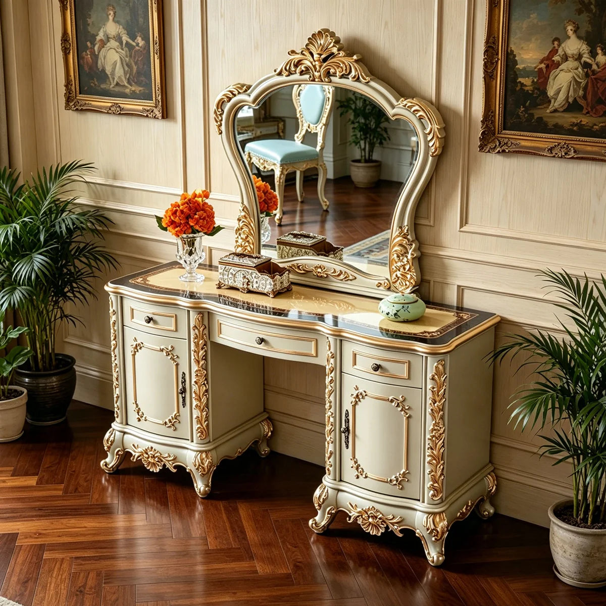 Ouch Cart Luxury Dressing Table with Mirror | Classic Vanity Desk with Drawers & Storage OUCH CART