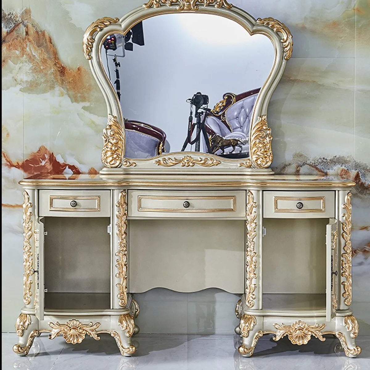 Ouch Cart Luxury Dressing Table with Mirror | Classic Vanity Desk with Drawers & Storage OUCH CART