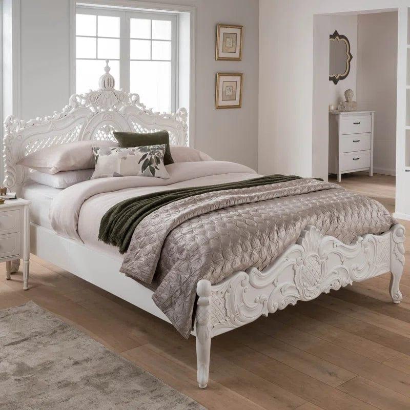Antique White French Wooden Super King Bed Frame - Ouch Cart