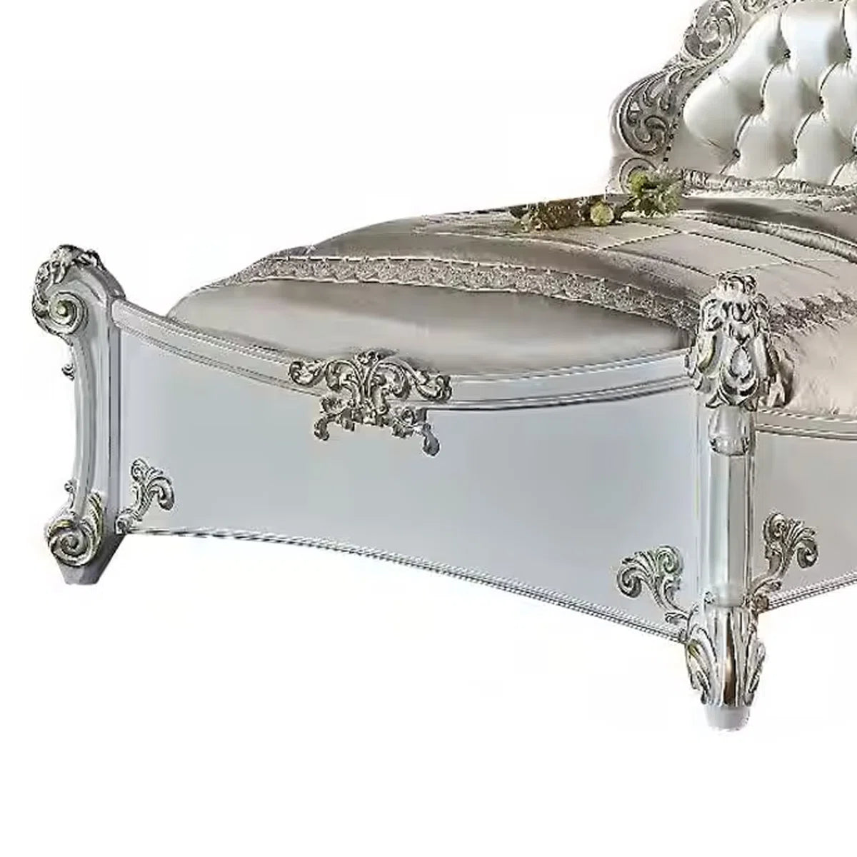 Antoine Bed, White Faux Leather Victorian Carved, Antique White - OUCHCART | Bed