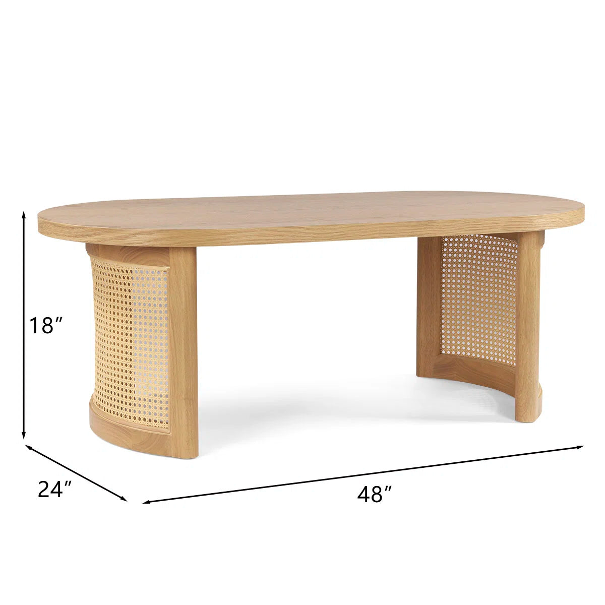 Antowine 48" Oval Solid White Oak Rattan Coffee Table