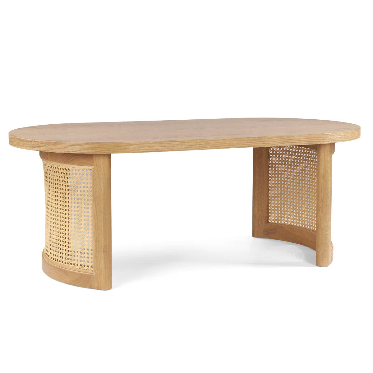 Antowine 48" Oval Solid White Oak Rattan Coffee Table
