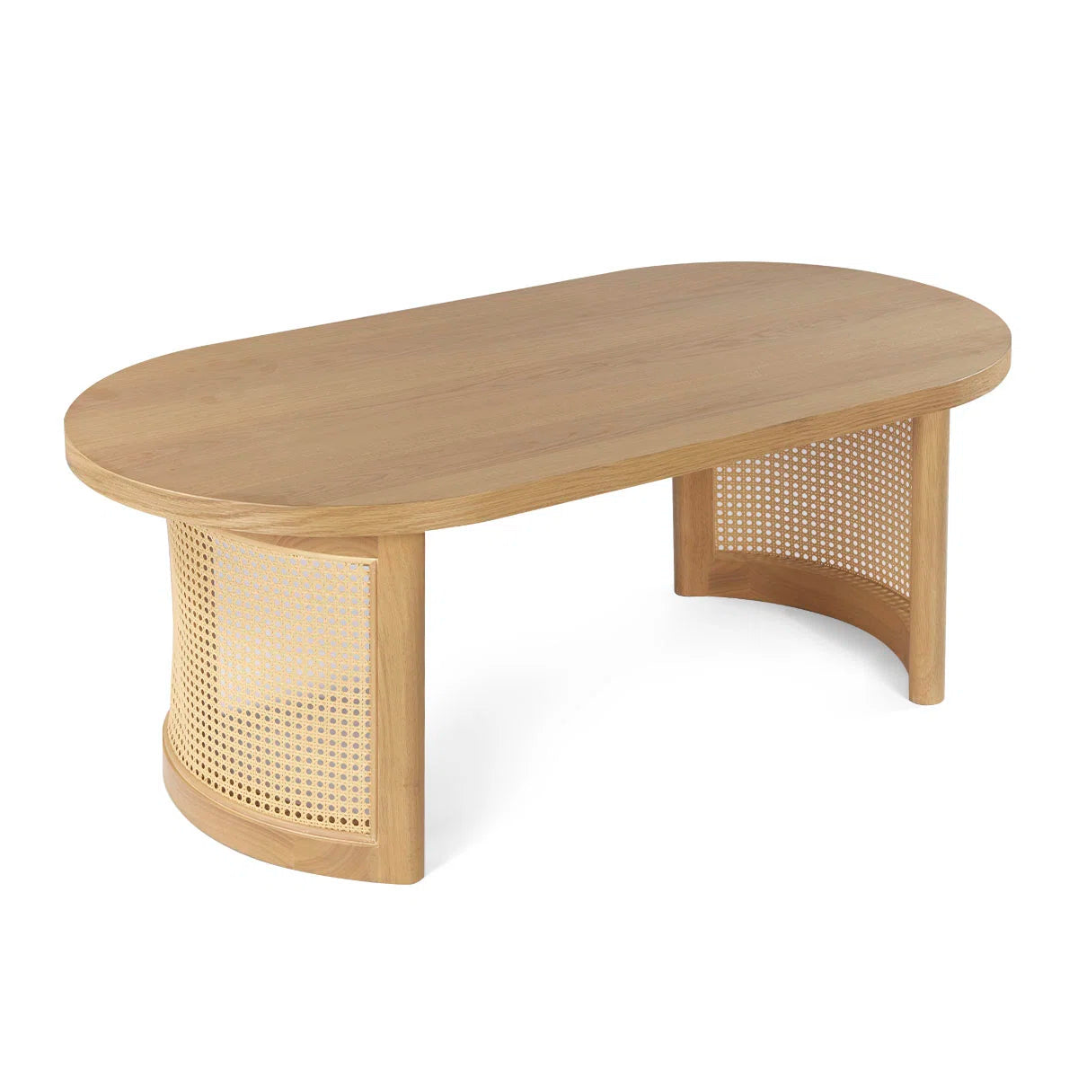 Antowine 48" Oval Solid White Oak Rattan Coffee Table