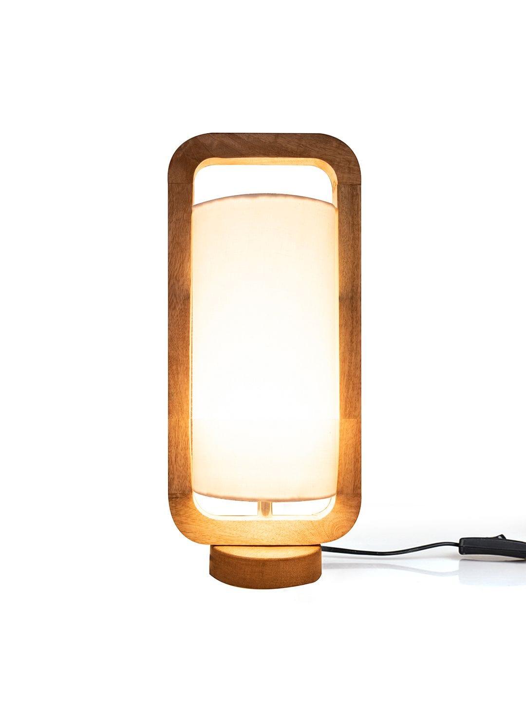 Wooden Lantern Lamp with White Cotton Shade - Ouch Cart